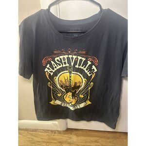 Nashville Music City Graphic T-Shirt XXL Black Guitar Skyline Souvenir Tee Plus
